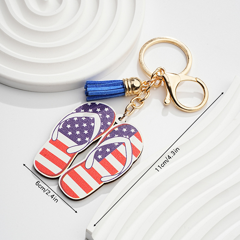 Wholesale Wood Pattern American Flag Independence Day Metal Keychains